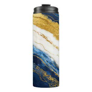 Luxuriöses Marmorschiff aus Navy Blue & Gold Leaf Thermosbecher