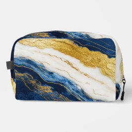 Luxuriöses Marmorschiff aus Navy Blue & Gold Leaf Waschbeutel