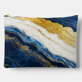 Luxuriöses Marmorschiff aus Navy Blue & Gold Leaf Zubehörtasche