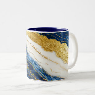 Luxuriöses Marmorschiff aus Navy Blue & Gold Leaf Zweifarbige Tasse