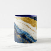Luxuriöses Marmorschiff aus Navy Blue & Gold Leaf Zweifarbige Tasse (Mittel)