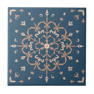 Luxuriöses mediterranes Blau & Tan Medallion Muste Fliese