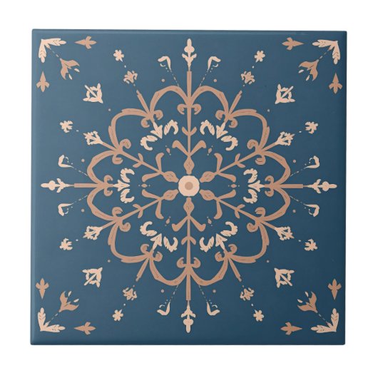 Luxuriöses mediterranes Blau & Tan Medallion Muste Fliese (Vorderseite)