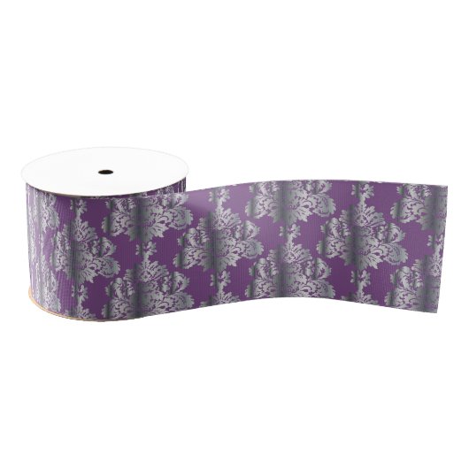 Luxuriöses Metallic Lila Damask Muster Ripsband (Spule)
