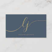 Luxuriöses Minimal Monogram Navy Blue & Gold Elega Visitenkarte (Vorderseite)