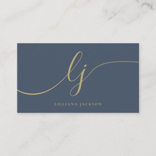 Luxuriöses Minimal Monogram Navy Blue & Gold Elega Visitenkarte (Vorderseite)