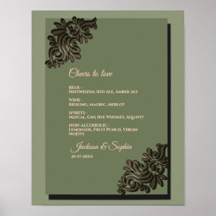 Luxuriöses Modern Sage green & gold Klassik-Zeiche Poster