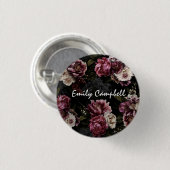 Luxuriöses Moody Rose White Botanisches Monogramm Button (Vorne & Hinten)
