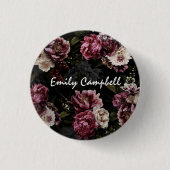 Luxuriöses Moody Rose White Botanisches Monogramm Button (Vorderseite)