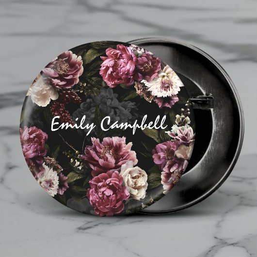 Luxuriöses Moody Rose White Botanisches Monogramm Button