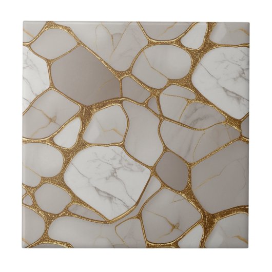 Luxuriöses Mosaik aus Gold-Marmor - Elegantes Orig Fliese (Vorderseite)