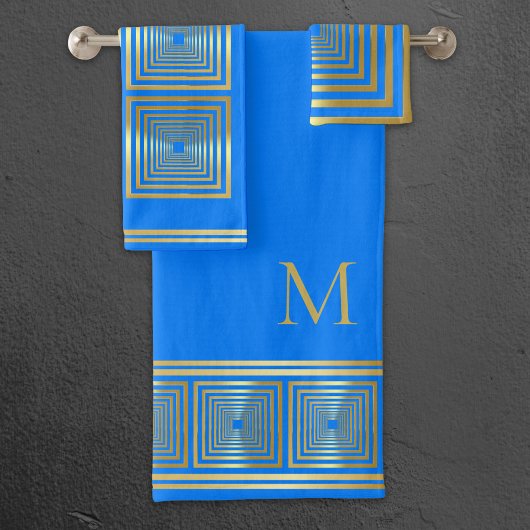 Luxuriöses Neon hellblau Goldname Handtuch Set