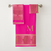Luxuriöses Neon Hot Pink Gold Monogramm Handtuch S Badhandtuch Set (Insitu)