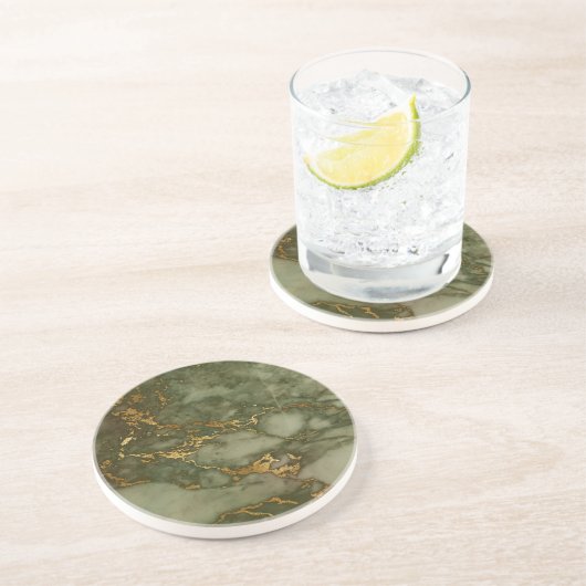 Luxuriöses Olive Green und Gold Marmor Getränkeuntersetzer (Seite)