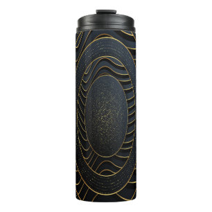 Luxuriöses Papier mit goldener Linie und Thermosbecher