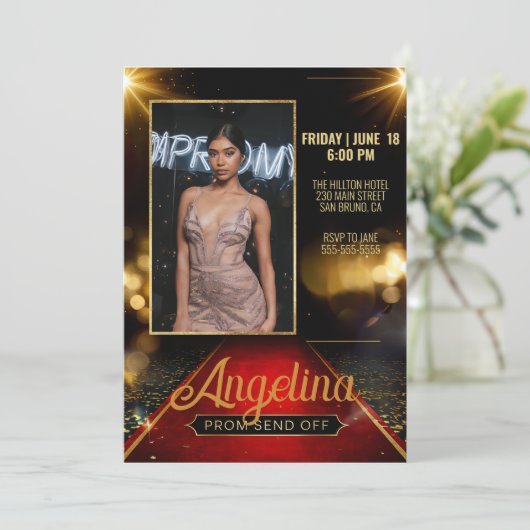 Luxuriöses Prom Abschluss Red Teppich abschicken Einladung (Stehend Vorderseite)