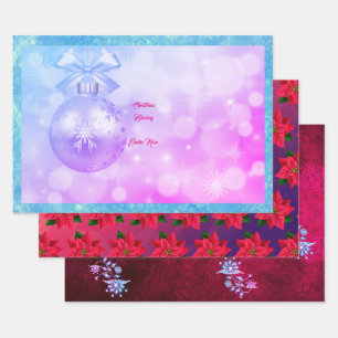 Luxuriöses Rosa & Blau Frohe Weihnachtsfest Geist Geschenkpapier Set