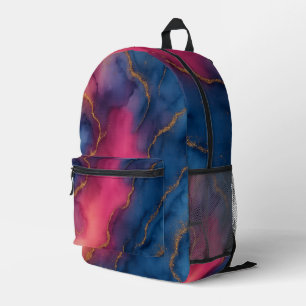 Luxuriöses rosa blaues Gold-Marmor-Backpack Bedruckter Rucksack