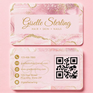Luxuriöses Rosa & Gold Marmor QR Code Visitenkarte