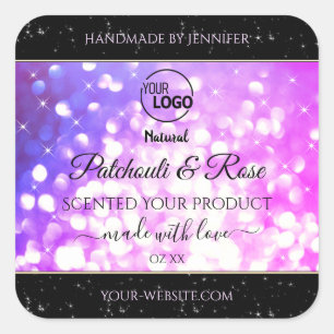 Luxuriöses rosa Lila Glitzer-Produktetikett mit Lo Quadratischer Aufkleber