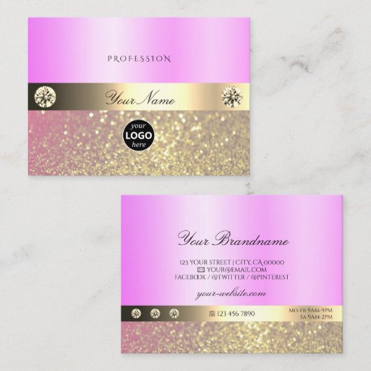 Luxuriöses Rosa Lila Gold Glitzer und Logo Visitenkarte (Vorne/Hinten)