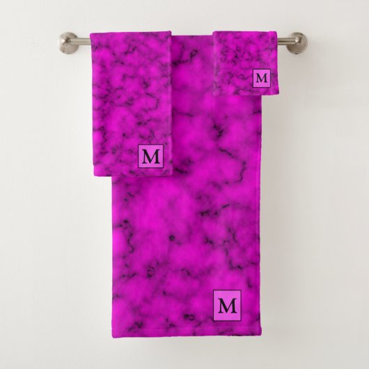 Luxuriöses rosa Marmor Mit Monogramm Badhandtuch Set (Insitu)