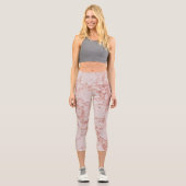 Luxuriöses Rosa Rose Blush Glitzer Marmor Capri Leggings (Vorderseite)