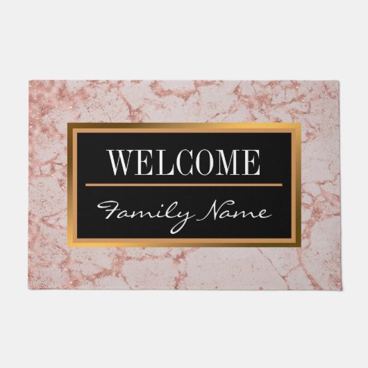 Luxuriöses Rosa Rose Blush Glitzer Marmor individu Fußmatte (Vorderseite)