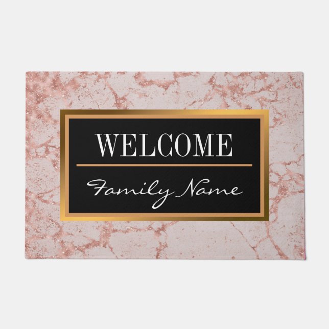 Luxuriöses Rosa Rose Blush Glitzer Marmor individu Fußmatte (Vorderseite)