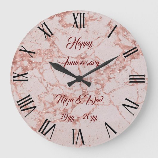 Luxuriöses Rosa Rose Blush Glitzer Marmor individu Große Wanduhr (Vorderseite)