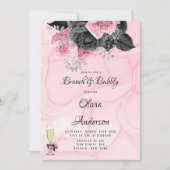 Luxuriöses rosa schwarz-florales Inking Brunch & B Einladung (Vorderseite)