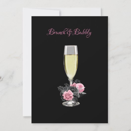 Luxuriöses rosa schwarz-florales Inking Brunch & B Einladung (Rückseite)