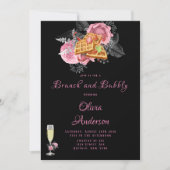 Luxuriöses rosa schwarz-florales Inking Brunch & B Einladung (Vorderseite)