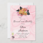 Luxuriöses rosa schwarzes Blumenmotiv Brunch & Bub Einladung (Vorderseite)