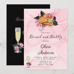 Luxuriöses rosa schwarzes Blumenmotiv Brunch & Bub Einladung
