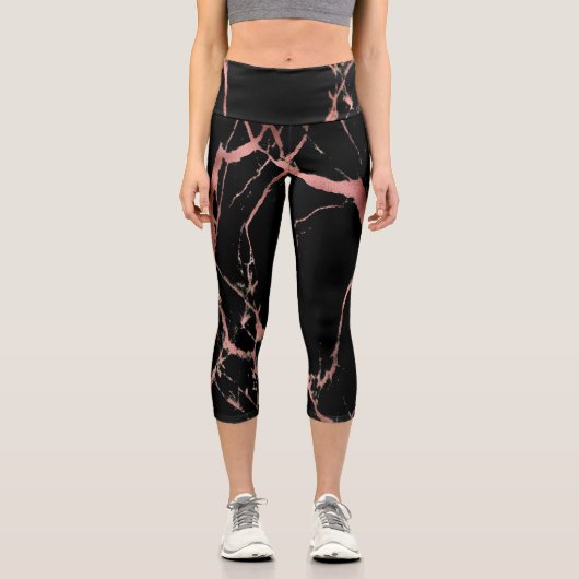 Luxuriöses rosa schwarzes Marmor Capri Leggings (Vorderseite)
