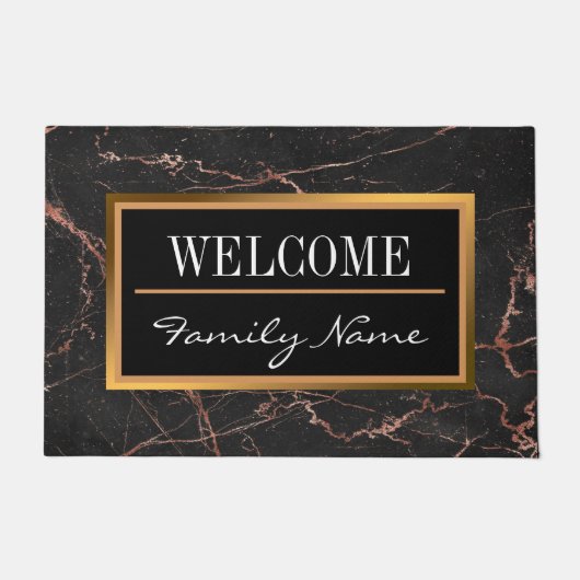 Luxuriöses rosa schwarzes Marmor Fußmatte (Vorderseite)