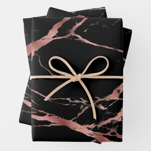 Luxuriöses rosa schwarzes Marmor Geschenkpapier Set (Beispiel)