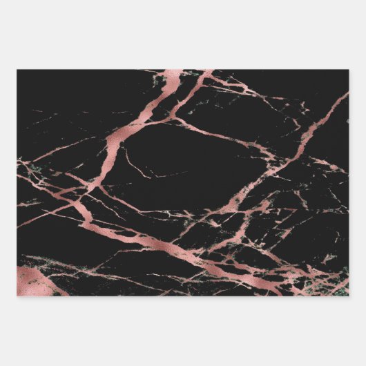 Luxuriöses rosa schwarzes Marmor Geschenkpapier Set (Vorderseite)