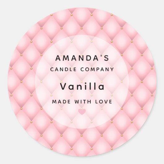 Luxuriöses rosa Tufed Diamond Muster Kerzengeschäf Runder Aufkleber (Vorderseite)