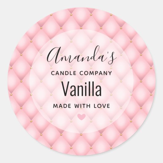Luxuriöses rosa Tufed Diamond Muster Kerzengeschäf Runder Aufkleber (Vorderseite)