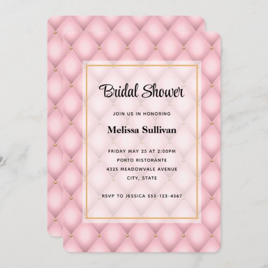 Luxuriöses rosa Tufed Diamond Pattern Brautparty Einladung (Vorne/Hinten)