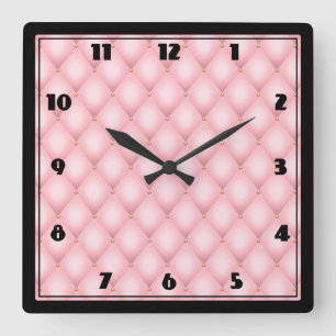 Luxuriöses rosa Tuflith Diamond Muster Quadratische Wanduhr