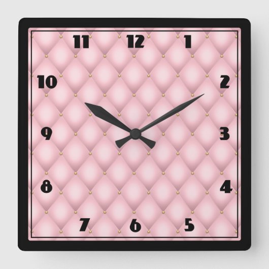 Luxuriöses rosa Tuflith Diamond Muster Quadratische Wanduhr (Vorderseite)