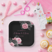 Luxuriöses rosa und schwarz-florales Hochzeitspapi Pappteller (Party)