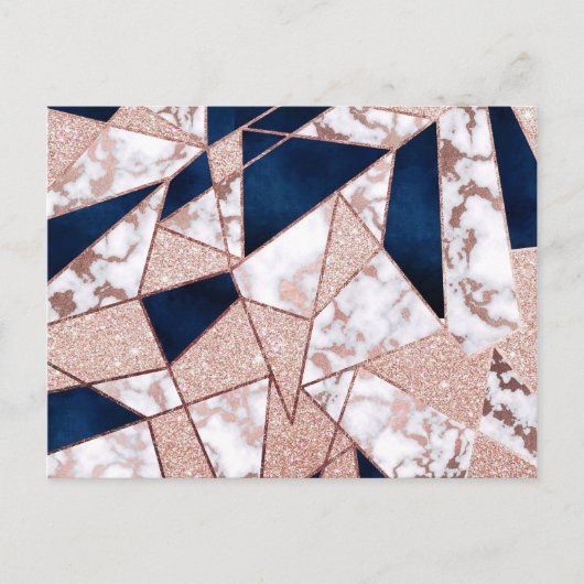Luxuriöses Rose Gold Glitzer Geometrisches Marmor Postkarte (Vorderseite)