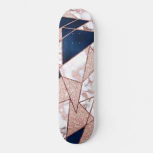 Luxuriöses Rose Gold Glitzer Geometrisches Marmor Skateboard