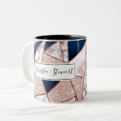 Luxuriöses Rose Gold Glitzer Geometrisches Marmor Zweifarbige Tasse (Vorderseite Links)