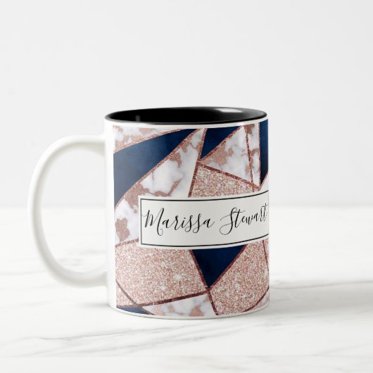 Luxuriöses Rose Gold Glitzer Geometrisches Marmor Zweifarbige Tasse (Links)