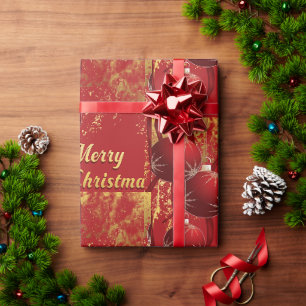 Luxuriöses Rot & Gold Frohe Weihnachten Geschenkpapier